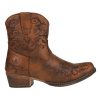 61NcyIjxJzL.jpg Womens Short Stuff Embossed Snip Toe Casual Boots Ankle Low Heel 1-2" - Brown