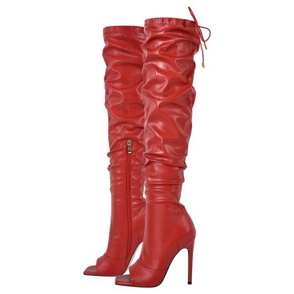 Women's Stiletto Heel Zipper Knee/Thigh High Boots Peep/Close Toe Pull on Long Boots