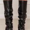 Slouched Ruched Fold Over Boots for Women Covered Wedge Heel Patent Leather Knee High Boots Wide Calf Pointed Toe Casual Boots