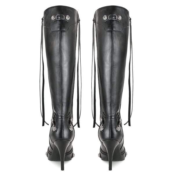 Women's Stiletto Black Knee High Boots Sexy Pointed Toe Boot Fashion Trendy High Heel Boots Zipper