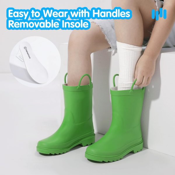 Toddler Kids Rain Boots for Boys Girls Waterproof Easy-on Handles Rainboots