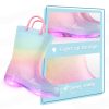 Girls Glitter Light Up Waterproof Rain Boots Toddler Kids Rainbow Boots with Easy On Handles