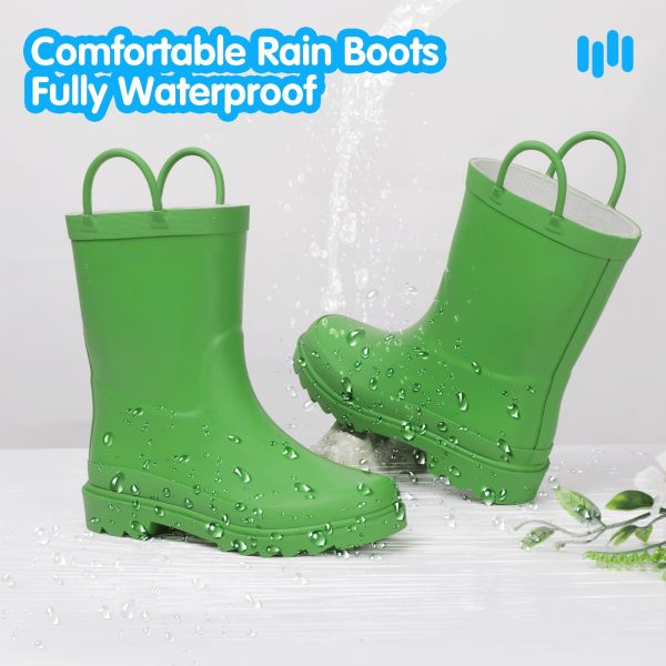 Toddler Kids Rain Boots for Boys Girls Waterproof Easy-on Handles Rainboots