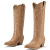 71Asc5D6KgL.jpg Cowboy Boots for Women Cowgirl Boots Embroidered Knee-High Western Boots Pointy Toe with Chunky Heel