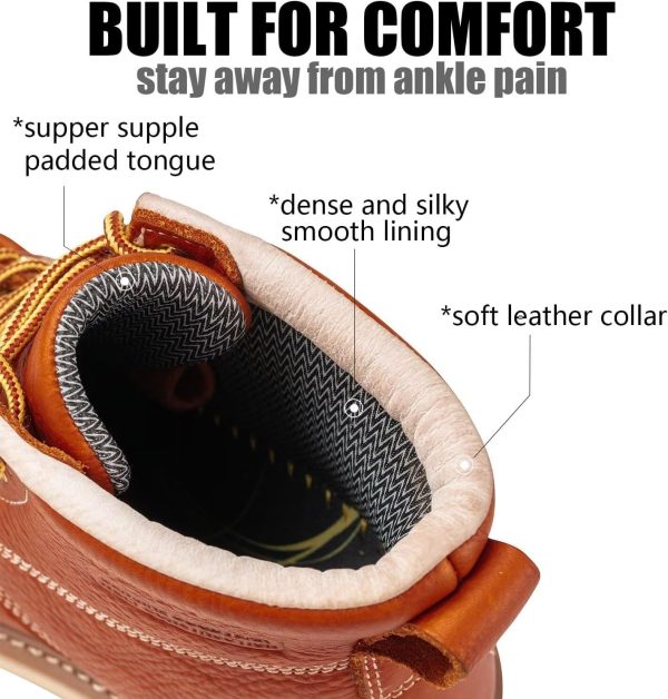 6 in Mens Soft Toe Work Boots for Men-Full Grain Leather,GoodyearWelt,Non-Slip EH Safety Industial Construction Wedge Moc Toe