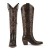 Womens Cowboy Boots Side Zipper Ladies Cowgirl Knee High Boots,Comfortable Retro Tall Vintage Embroidery Pointed Toe Block