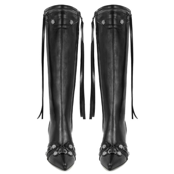 Women's Stiletto Black Knee High Boots Sexy Pointed Toe Boot Fashion Trendy High Heel Boots Zipper