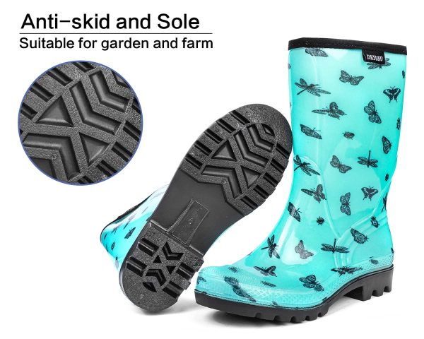 Waterproof Womens Rain Boots insulated,Lightweight Rubber fashion Boots in Gardening,Warm and Comfortable Wide Calf Rain Boots