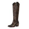 Womens Cowboy Boots Side Zipper Ladies Cowgirl Knee High Boots,Comfortable Retro Tall Vintage Embroidery Pointed Toe Block
