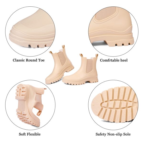 Women's Short Rain Boots Rubber Waterproof Garden Boots Elastic Slip On Ankle Chelsea Boot Fashion Insulated Rain Shoe for