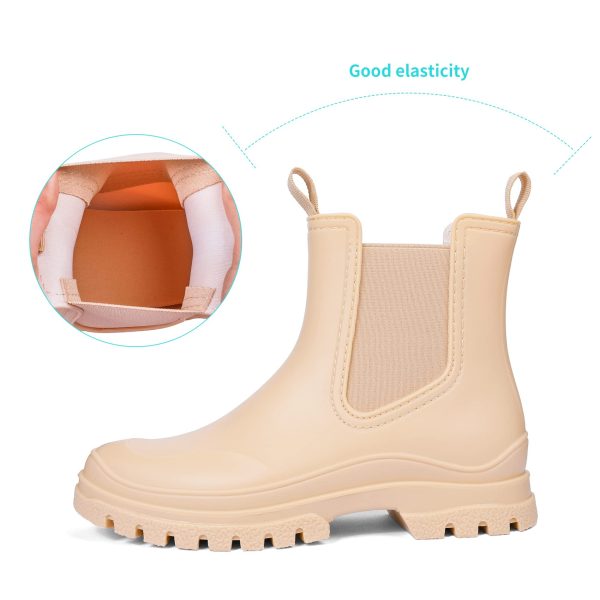 Women's Short Rain Boots Rubber Waterproof Garden Boots Elastic Slip On Ankle Chelsea Boot Fashion Insulated Rain Shoe for