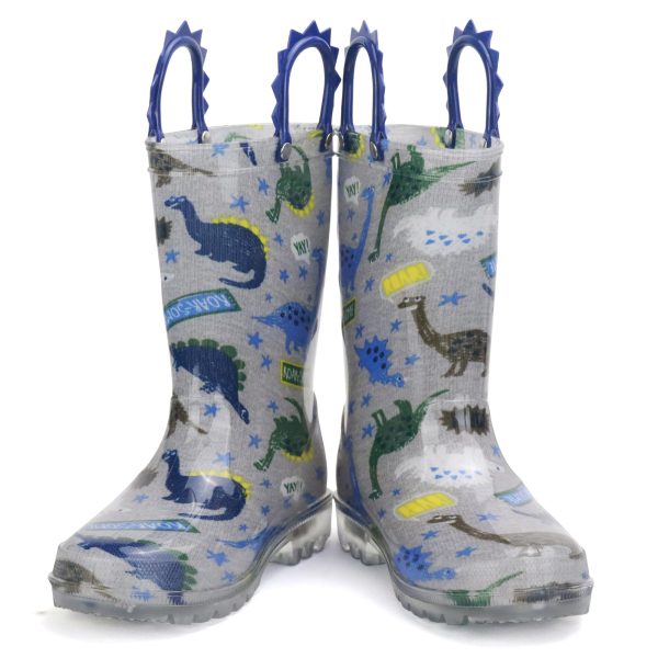 Toddler Boys Adorable Dinosaur Light Up Rain Boots