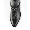 Cowboy Boots for Women with Chain, Pointy Toe Chunky Heel Women's Riding Boots with Embroidered, Pull on Style Western Boots,