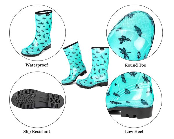 Waterproof Womens Rain Boots insulated,Lightweight Rubber fashion Boots in Gardening,Warm and Comfortable Wide Calf Rain Boots