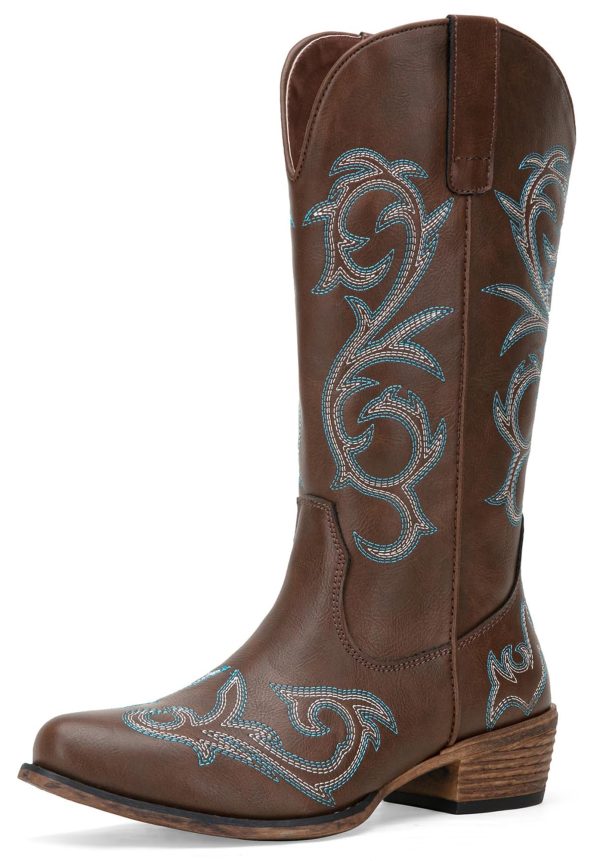 71eSkmtMFvL.jpg 9808 Cowboy Boots for Women Wide Calf, Mid Calf Cowgirl Boots with Low Heel, Western Shoes with Side Zipper