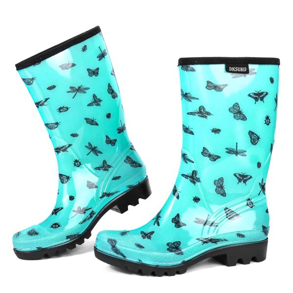 Waterproof Womens Rain Boots insulated,Lightweight Rubber fashion Boots in Gardening,Warm and Comfortable Wide Calf Rain Boots