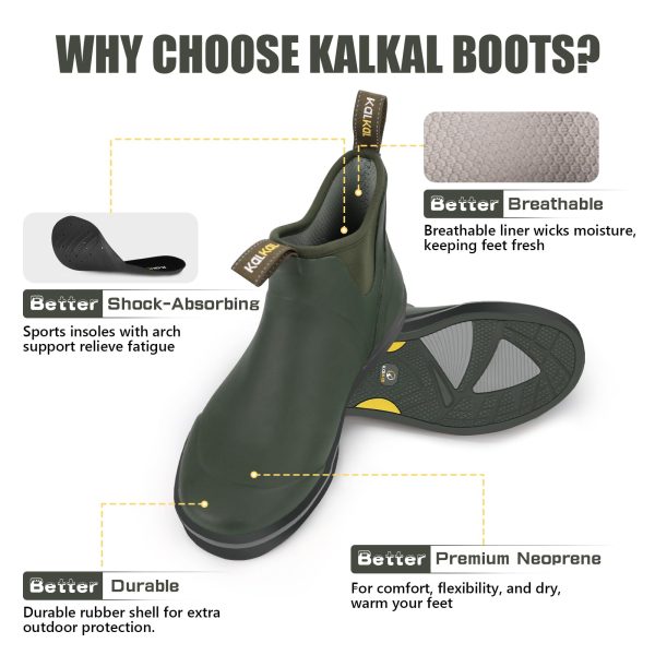 Men's Deck Boots Anti-Slip Saltwater Fishing Rain Boots with Memory Foam, Waterproof Rubber Ankle Work Boots for Sailing (Size