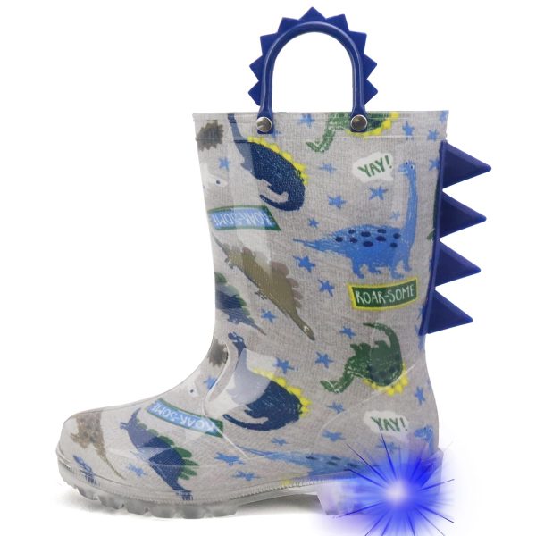 Toddler Boys Adorable Dinosaur Light Up Rain Boots