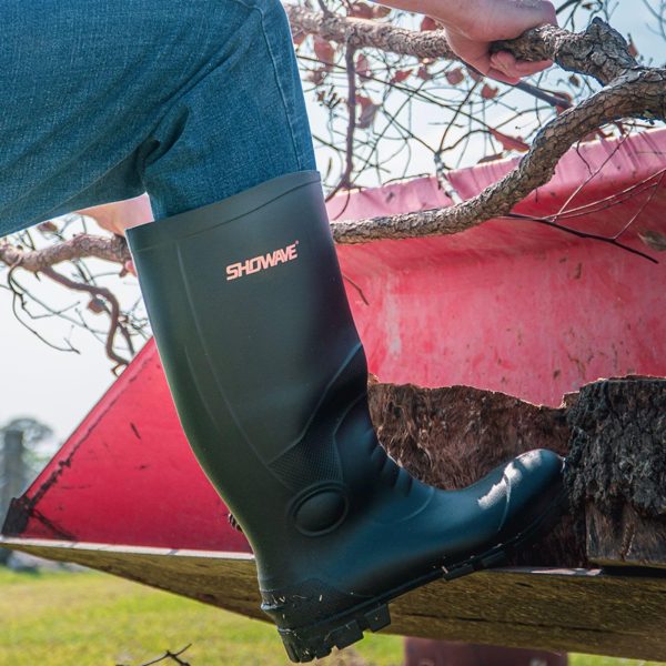 Showave Men's Rain Boots with Reinforced Steel Shank Waterproof Rubber Boots Durable Concrete Boot Outdoor Work Boots