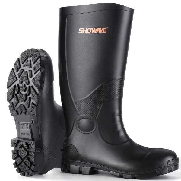 Showave Men's Rain Boots with Reinforced Steel Shank Waterproof Rubber Boots Durable Concrete Boot Outdoor Work Boots