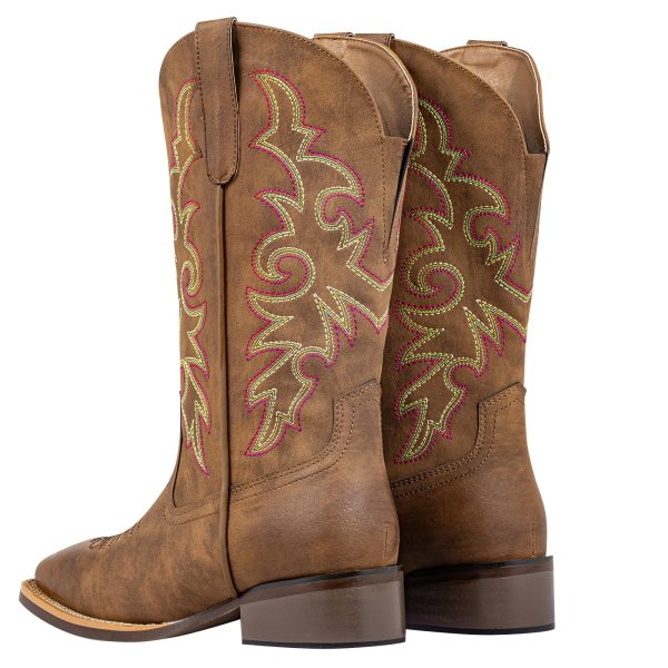 Women's Extra Wide Calf Cowboy Boots Square Toe – Pull-On Western Boots for Thick Calves, Stretch Comfort & Removable Insole,