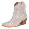 Women Rhinestone Cowboy Boots Glitter Chunky Heel Sparkly Cowgirl Ankle Boots…