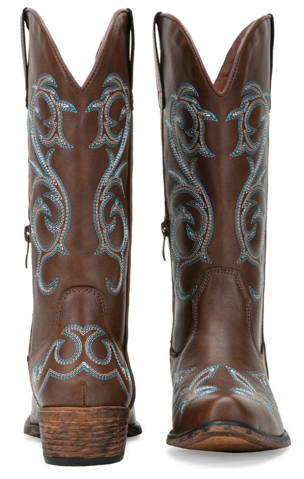 81YcQPBA6ZL.jpg 9808 Cowboy Boots for Women Wide Calf, Mid Calf Cowgirl Boots with Low Heel, Western Shoes with Side Zipper