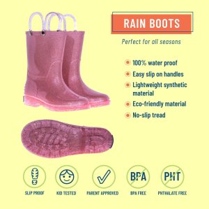 Kids Rain Boots – 100% Waterproof with Slip-Resistant Tread & Easy Pull Handles