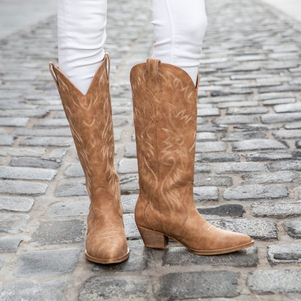 81f9xn0YUnL.jpg Cowboy Boots for Women Cowgirl Boots Embroidered Knee-High Western Boots Pointy Toe with Chunky Heel