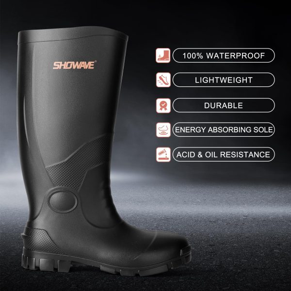Showave Men's Rain Boots with Reinforced Steel Shank Waterproof Rubber Boots Durable Concrete Boot Outdoor Work Boots