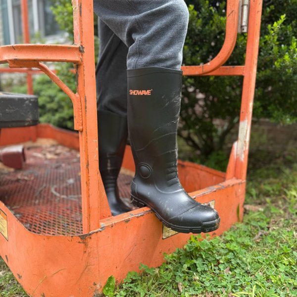 Showave Men's Rain Boots with Reinforced Steel Shank Waterproof Rubber Boots Durable Concrete Boot Outdoor Work Boots