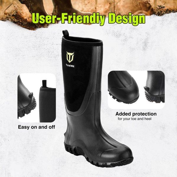 Rubber Boots for Men Multi-Season, Waterproof Rain Boots with Steel Shank, 6mm Neoprene Sturdy Rubber Outdoor Hunting Boots