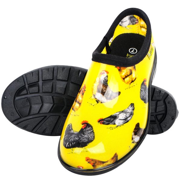 Flat Garden Shoes for Women Waterproof Slip-On Womens Rubber Rain Shoes Gardening Clogs with Comfort Insole