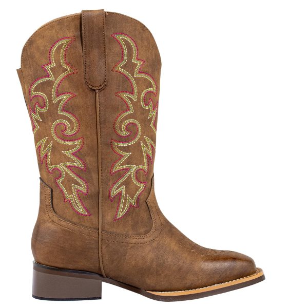 Women's Extra Wide Calf Cowboy Boots Square Toe – Pull-On Western Boots for Thick Calves, Stretch Comfort & Removable Insole,