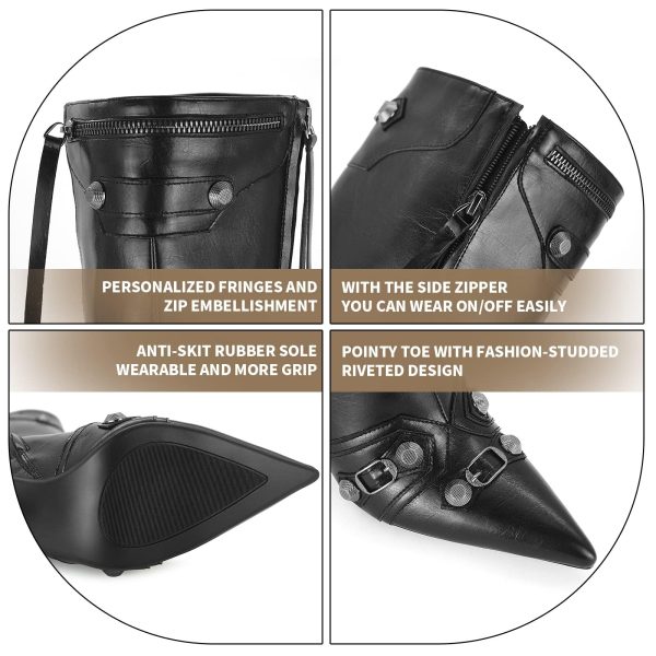 Women's Stiletto Black Knee High Boots Sexy Pointed Toe Boot Fashion Trendy High Heel Boots Zipper