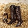 Womens Cowboy Boots Side Zipper Ladies Cowgirl Knee High Boots,Comfortable Retro Tall Vintage Embroidery Pointed Toe Block
